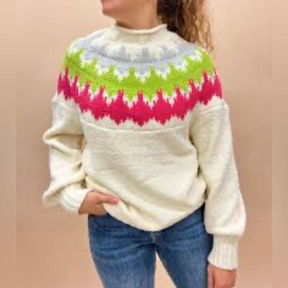 Ces Femme Women's Sweater Sz M Mock Neck Long‎ Sleeve Winter Ski Lodge Resort